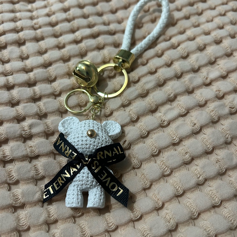 White Bear Keychain with Gold Accents